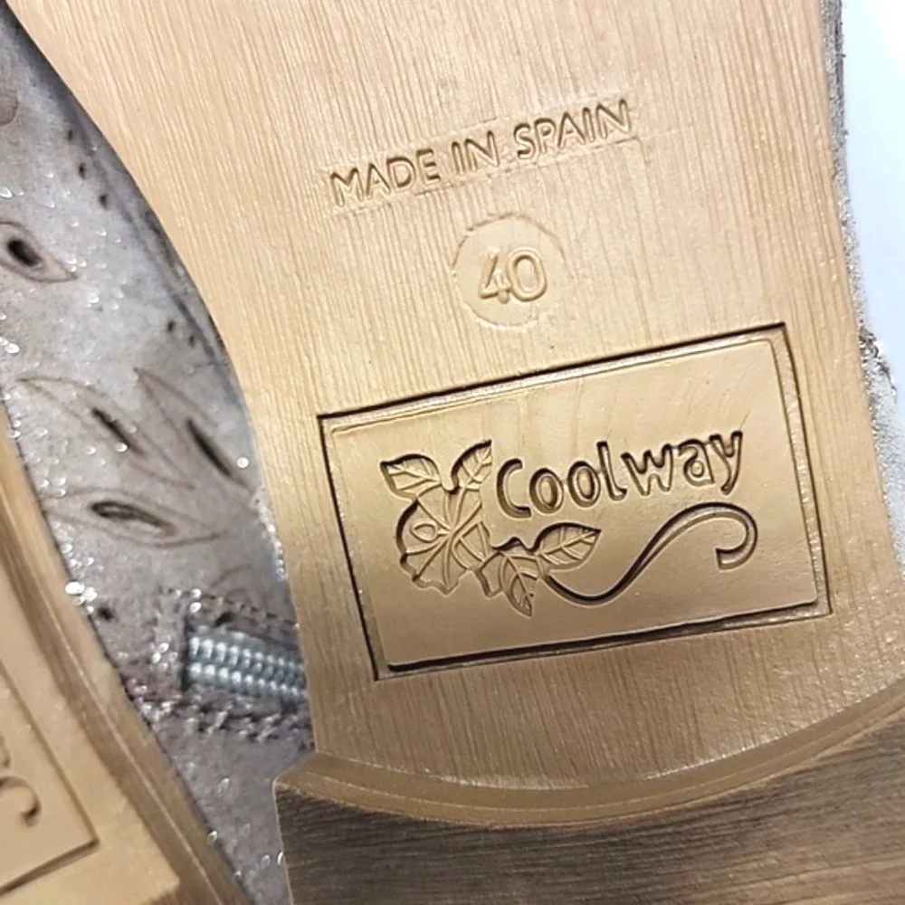 Cool By Coolway Metallic Flats Peep-Toe Sandals Size 9 Leather Made In Spain - Picture 7 of 9